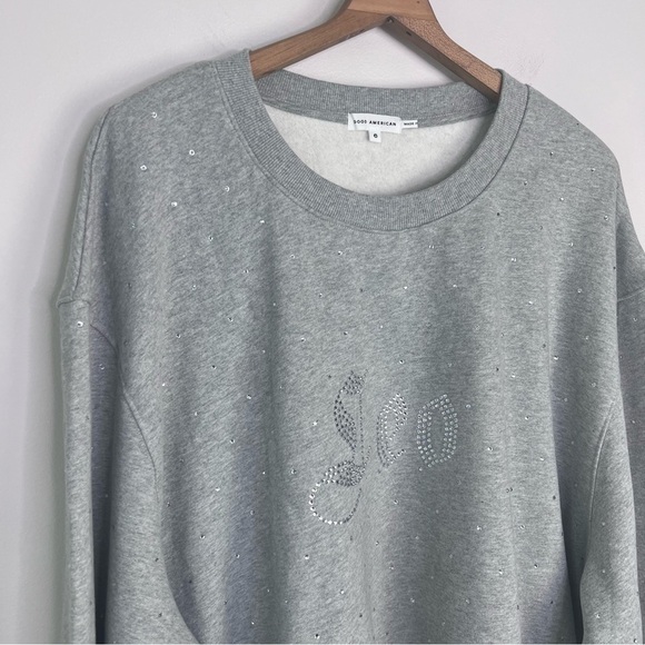 Good American Leo Boyfriend Jeweled Grey Sweatshirt - Picture 4 of 11